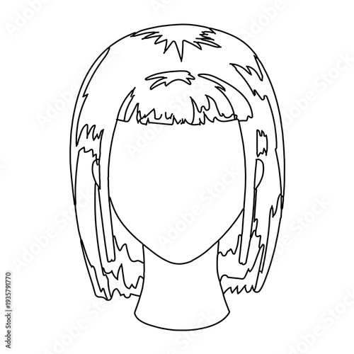 Woman bob cut face hair stroke