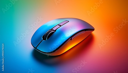 a wireless mouse on a vibrant color gradient
