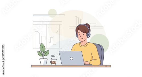 Woman Working on Laptop.