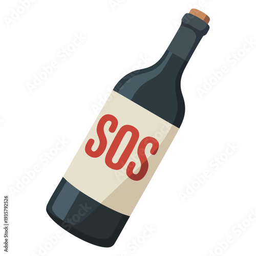 Glass bottle with an sos message floating on the water symbolizing call for help or rescue concept illustration
