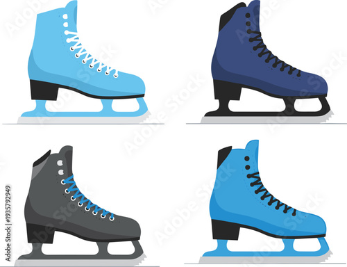 Ice skating boots set winter sport footwear vector illustration