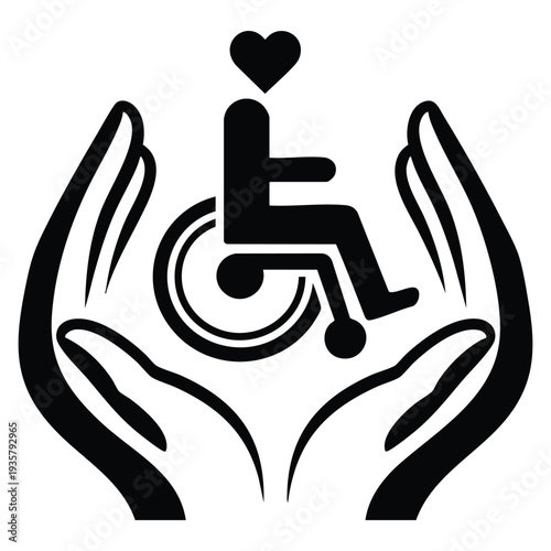 Glyph style disability support icon vector illustration ideal for healthcare assistance, inclusive design, and social support concepts