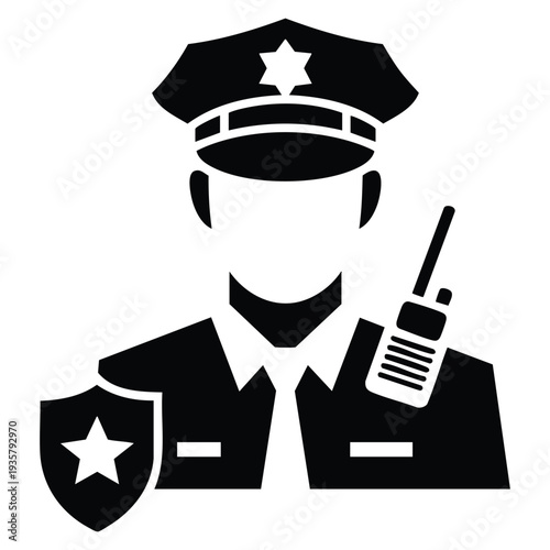 Glyph style security guard icon vector illustration suitable for law enforcement themes, protection service graphics, and safety signage
