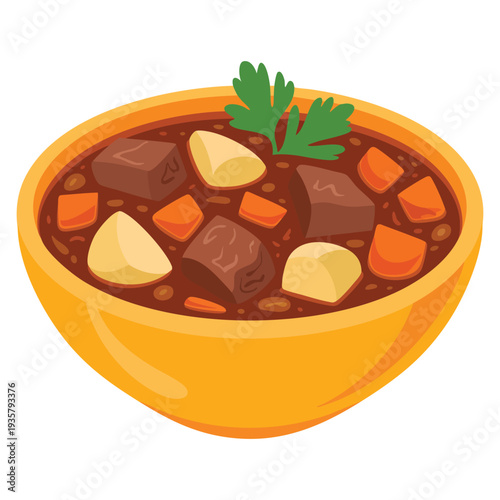 Goulash Hungarian meat stew flat color vector illustration template design ideal for traditional cuisine menu food branding hearty meal and restaurant themes