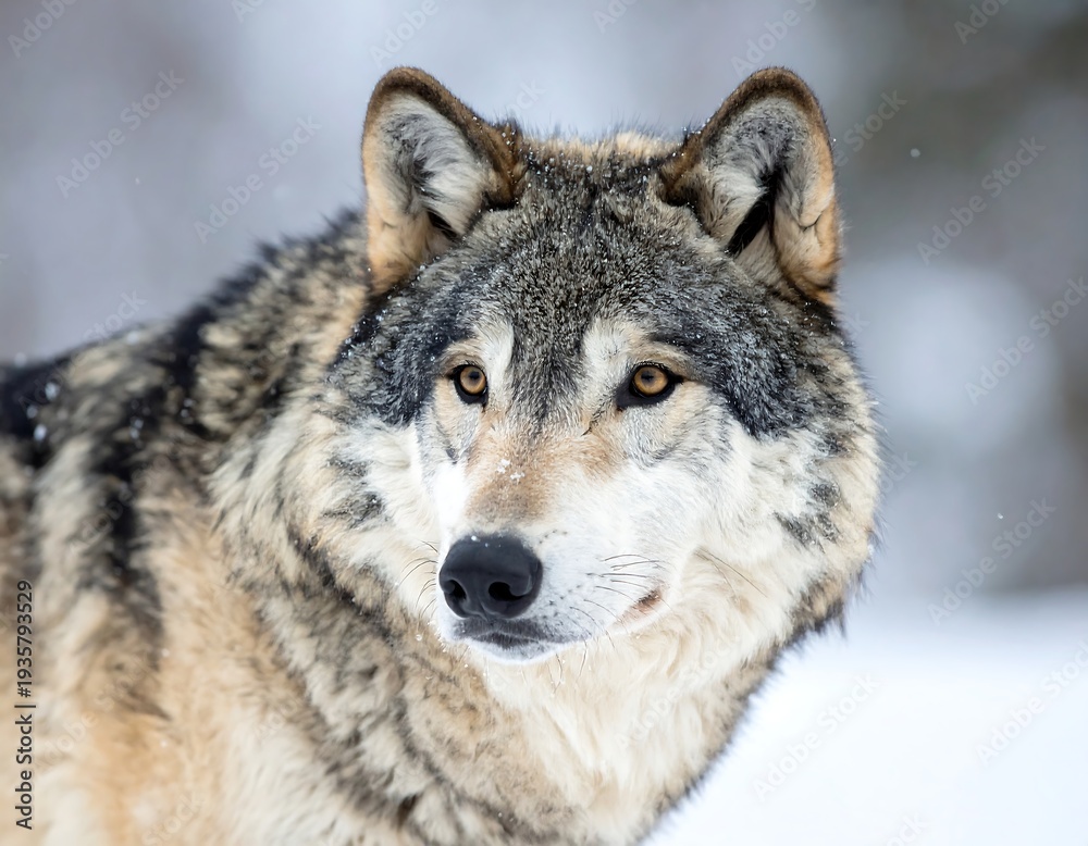 Obraz premium Captivating portrait of a gray wolf in its natural habitat.