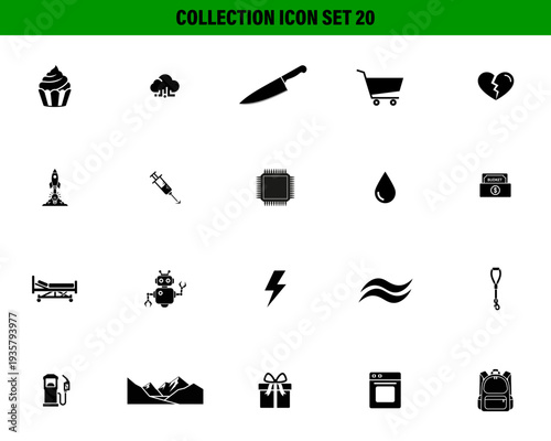 Collection of 20 black on a white background cupcake cloud