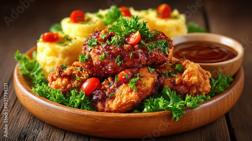 Fried chicken served with m...