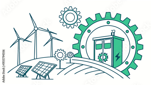 Eco Friendly Renewable Power Infrastructure Flat Vector Design