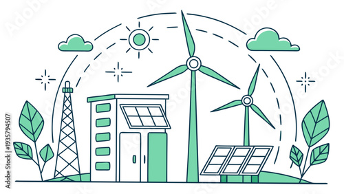 Eco Friendly Renewable Power Infrastructure Flat Vector Design