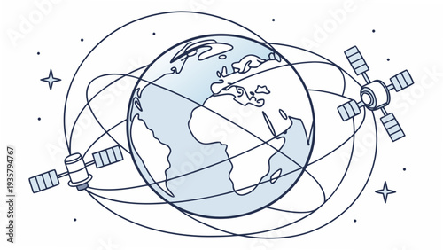 Global Space Satellite Communication Network Around Earth Vector Illustration