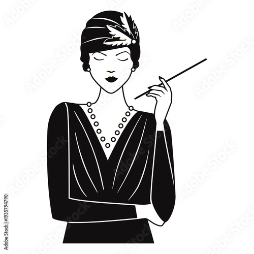 1920s lady with cigarette drawn