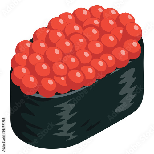 Gunkanmaki sushi with salmon roe icon illustration perfect for Japanese food promotion menu graphics seafood packaging and restaurant themed designs