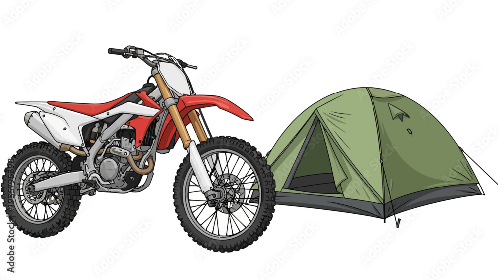Fototapeta premium Motorcycle and Green Tent.