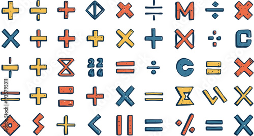  Colorful mathematical symbols and operators isolated on transparent background