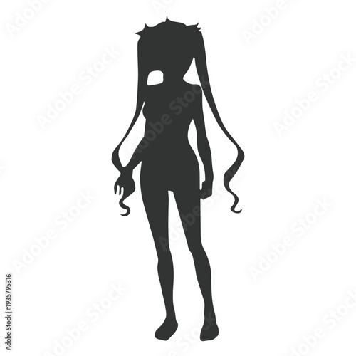 Anime girl long strands silhouette