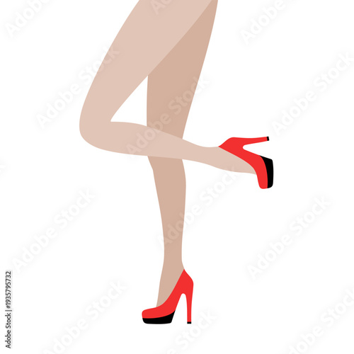Female legs wearing red high heels in fashionable pose isolated on background.