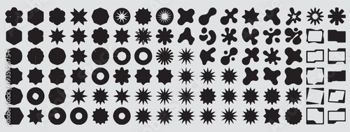 This image is a collection of various graphic design elements, often referred to as a "vector abstract shape collection" or "brutalist design elements".  speech bubble comic
