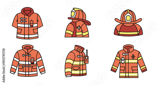 Firefighter Jacket Line art modern color mix vector