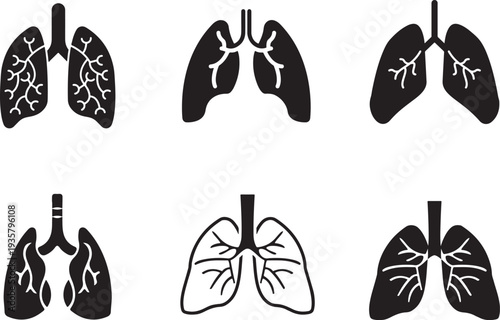  Human lungs icon collection isolated on white background, clean medical vector design