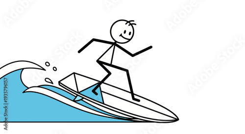 Stick figure riding a jet ski on a wave.
