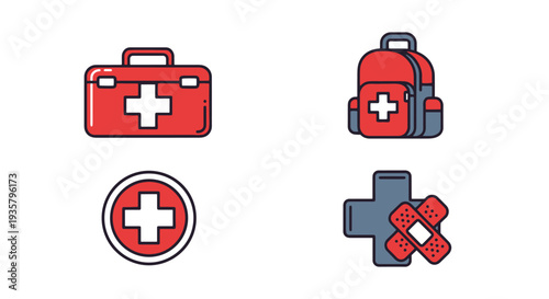 First Aid Kit Line minimal modern color vector
