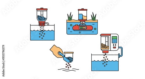 Fish feeder machine Line art minimal modern color vector