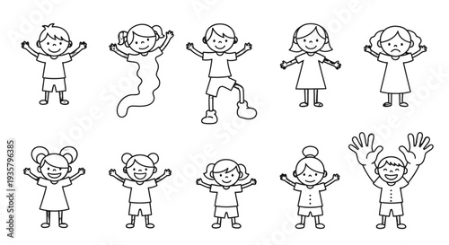 Collection of simple line drawings of children in various poses.