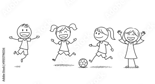 Children Playing Soccer Together.