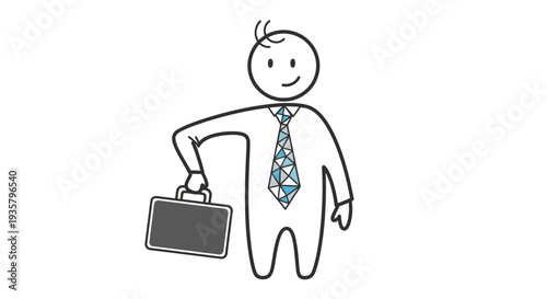 Simple stick figure businessman holding a briefcase.
