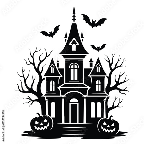 Haunted house silhouette vector cartoon illustration featuring spooky halloween theme ideal for horror decor sticker print and eerie night artwork designs