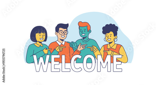 Diverse group of people welcoming together with a friendly gesture.