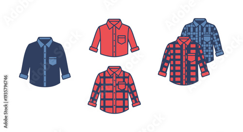 Flannel Shirt Line art vector clean color concept illustration