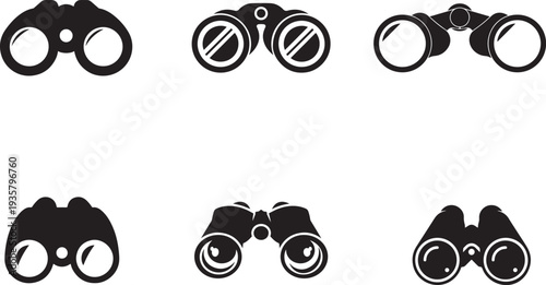 Binoculars icon set isolated on white background, clean flat vector illustration