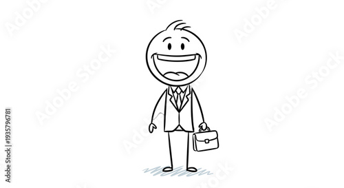 Simple line drawing of a smiling businessman with a briefcase.