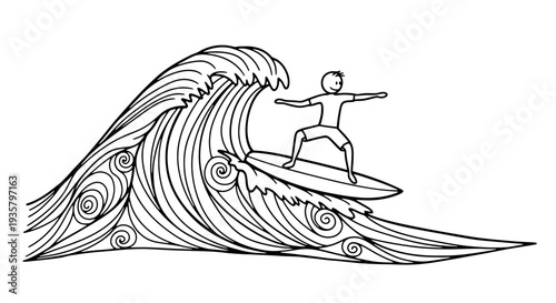 Surfer riding a large wave with dynamic ocean motion.
