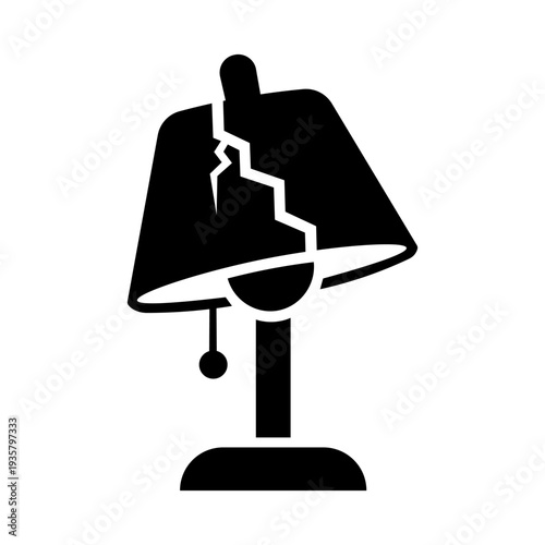 Broken Desk Lamp Silhouette Icon – Damaged Lighting Equipment Black Vector Illustration.