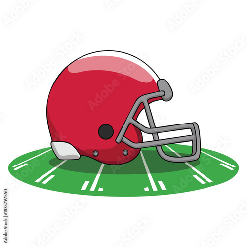 Helmet over field design American football super bowl sport hobby competition game training equipment tournement and play theme vector illustration
