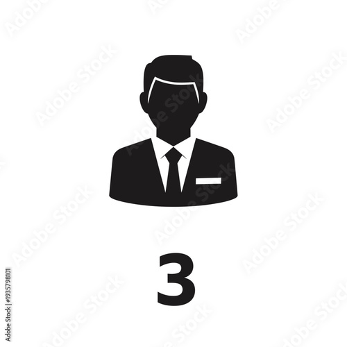 Businessman icon with a number 3, symbolizing a chosen professional or a specific option in a list
