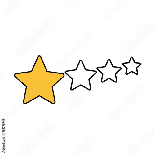 One golden star shining brightly among four outlined stars, representing a rating of one out of five.