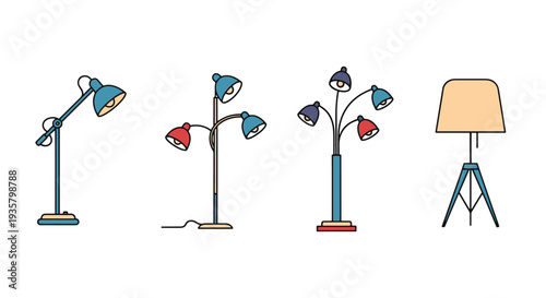 Floor Lamp Line art clean elegant color illustration