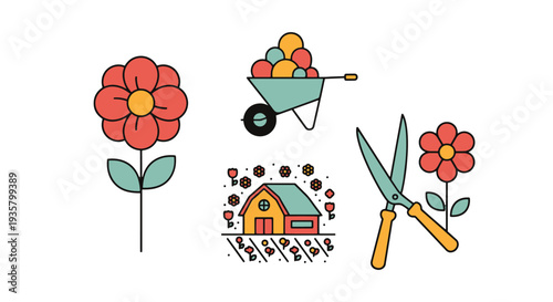 Flower farm Line art vector elegant colorful abstract