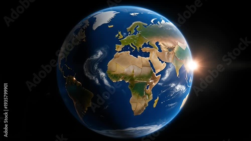 Wallpaper Mural Rotating planet earth in space showing a world globe with sun sunrise in orbit across the universe galaxy Torontodigital.ca