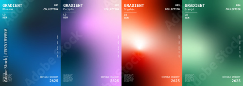 Creative gradient event poster collection with bold text layouts and dynamic abstract backgrounds professional vector designs for branding and advertising