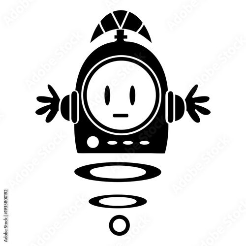 Cute floating robot cut out black