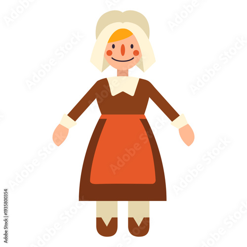 Flat thanksgiving pilgrim woman character