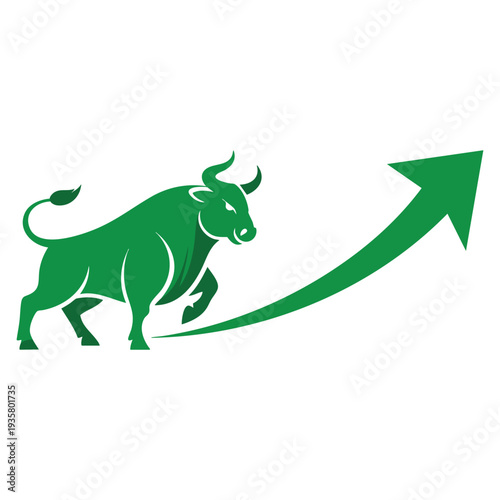 Increase arrow and bull vector symbolizing bull market growth optimistic financial trends ideal for stock market analysis investment strategy and upward economic forecast