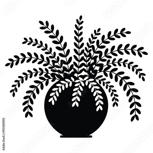 Indoor houseplant in round pot silhouette illustration isolated design element for home decor botanical theme and interior decoration concept