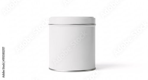 Isolated White Metal Container with Silver Trim on White Background and Soft Shadows