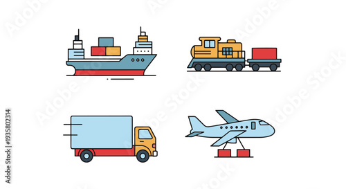 Freight Line art vector set clean modern color