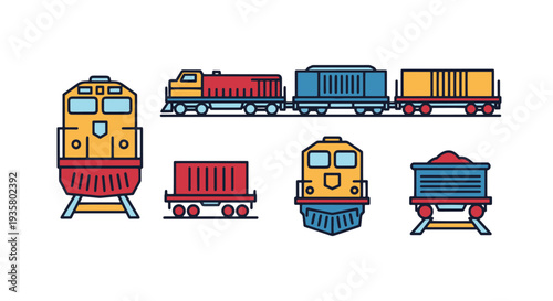 Freight Train Line art vector simple minimal color illustration